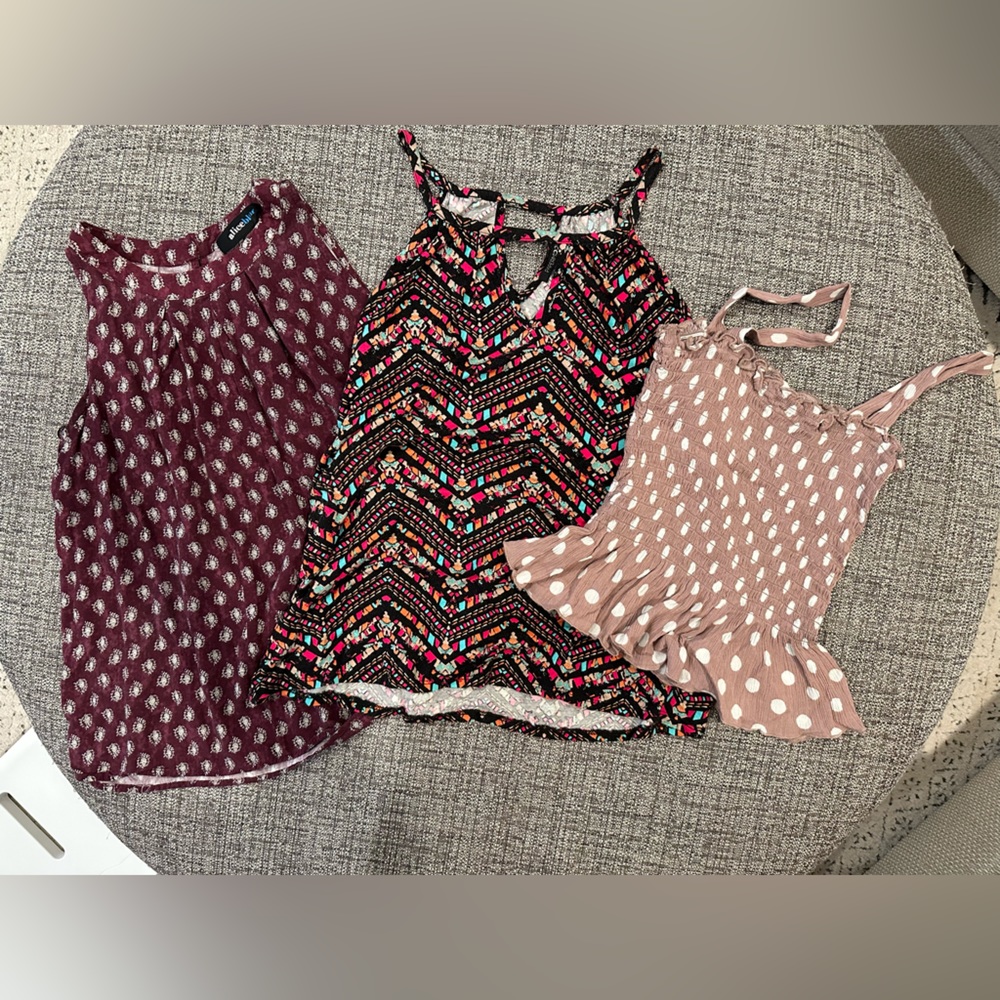 Multi colored, patterned tank top trio